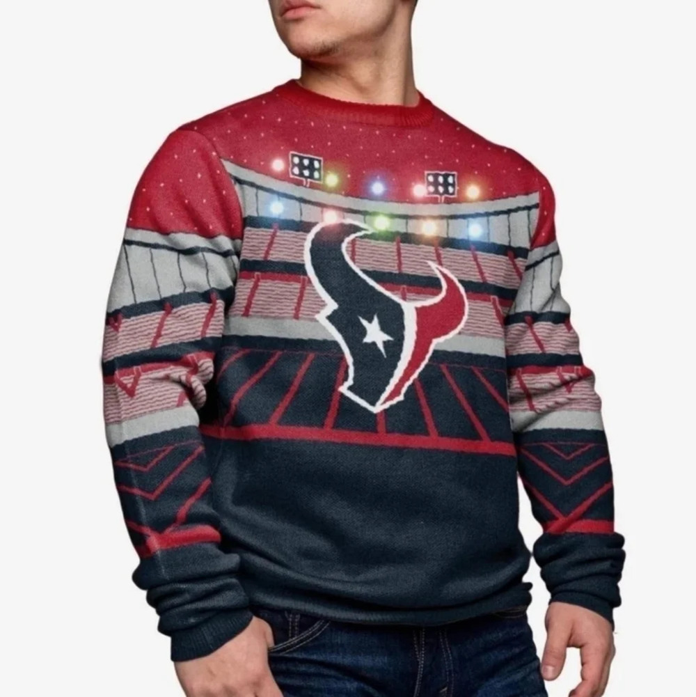 NFL Houston Texans Football Light Up Bluetooth Ugly Sweater S
